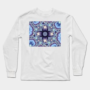 Purple and Blue Flower Fractal Long Sleeve T-Shirt